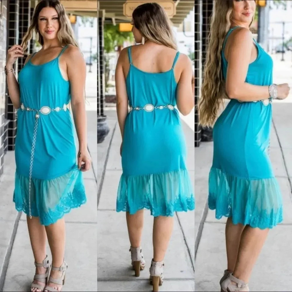 L& B BOHEMIAN BLUE SOFT SUMMER DRESS LARGE NWT